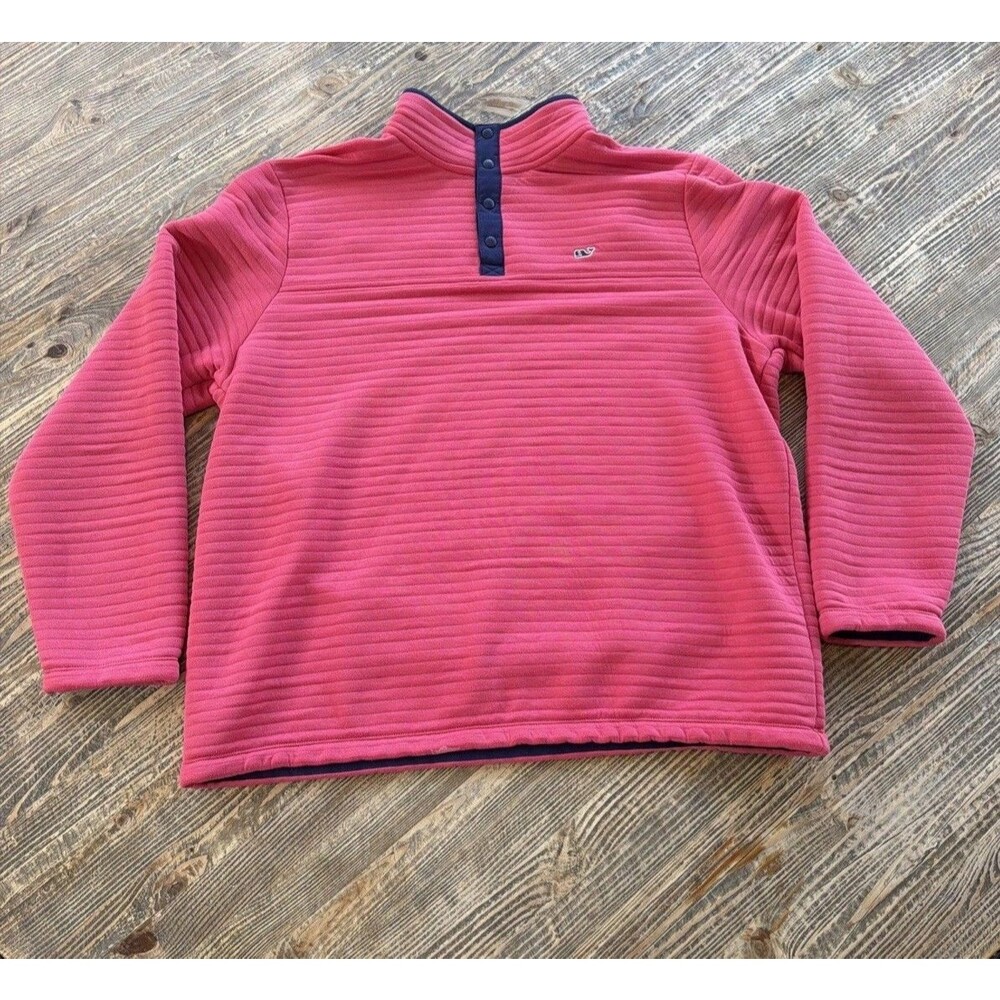 Vineyard Vines Textured Harbor Snap Pullover Mens Pink Coral Navy Whale XL